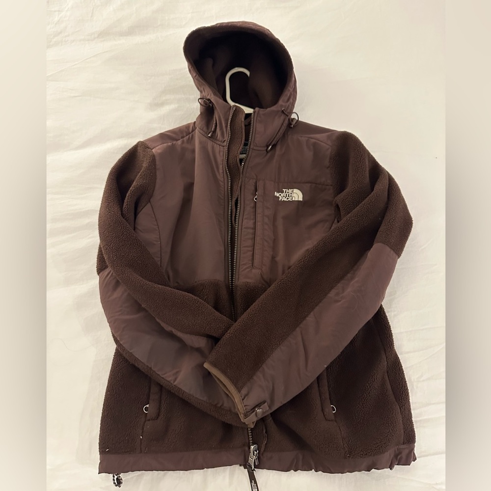 North face hooded zip-up fleece (brown, size M)